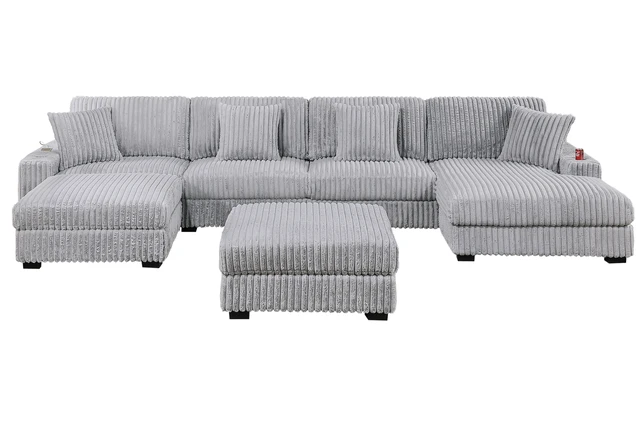 Alt view image 6 of 7 - 1 pc Ottoman Mink Fur Like Corduroy Fabric Upholstered Living Furniture, Gray Mink