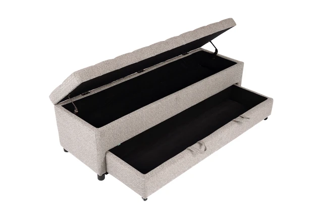 Alt view image 4 of 7 - Living Furniture Ottoman Storage and Underseat Drawer Color 1 pc Ottoman Tufted Seat Boucle, Beige, Boucle, Fabric