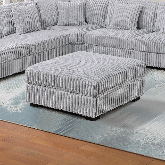 Alt view image 5 of 7 - 1 pc Ottoman Mink Fur Like Corduroy Fabric Upholstered Living Furniture, Gray Mink