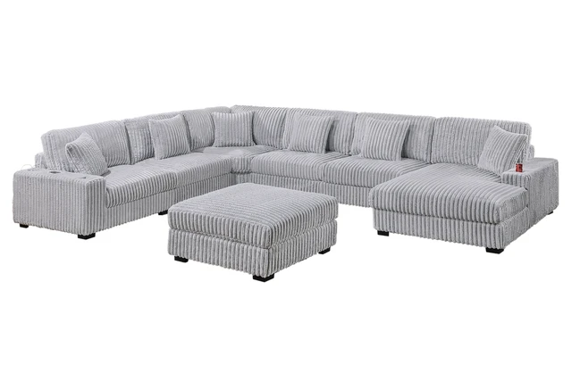 Alt view image 7 of 7 - 1 pc Ottoman Mink Fur Like Corduroy Fabric Upholstered Living Furniture, Gray Mink