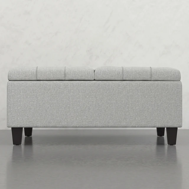 Alt view image 3 of 6 - Square Split Lift Top Storage Ottoman, Gray, Rubber Wood