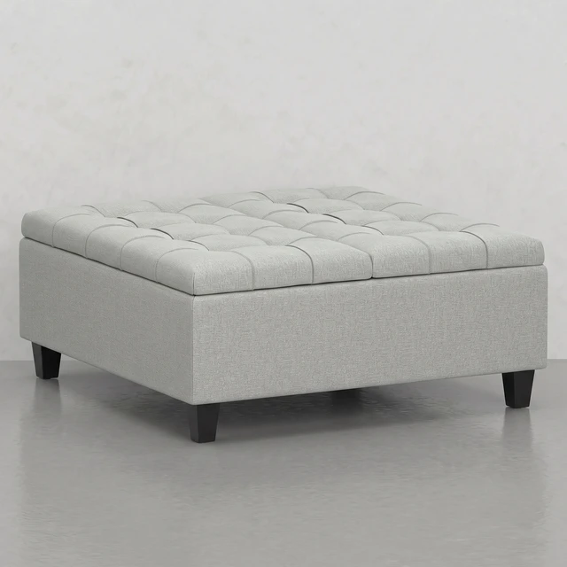 Alt view image 6 of 6 - Square Split Lift Top Storage Ottoman, Gray, Rubber Wood