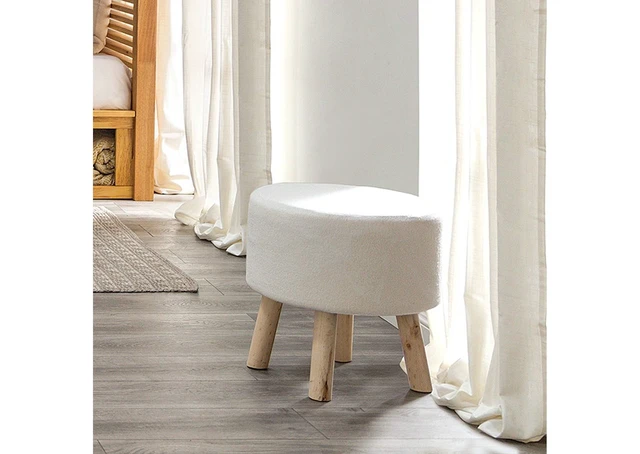 Alt view image 3 of 5 - 2 pc Footstool Angled Legs Foam Upholstered and Natural Finish Living Furniture, White Natural, Foam, Polyester