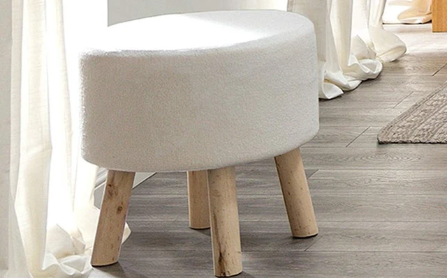 Alt view image 5 of 5 - 2 pc Footstool Angled Legs Foam Upholstered and Natural Finish Living Furniture, White Natural, Foam, Polyester