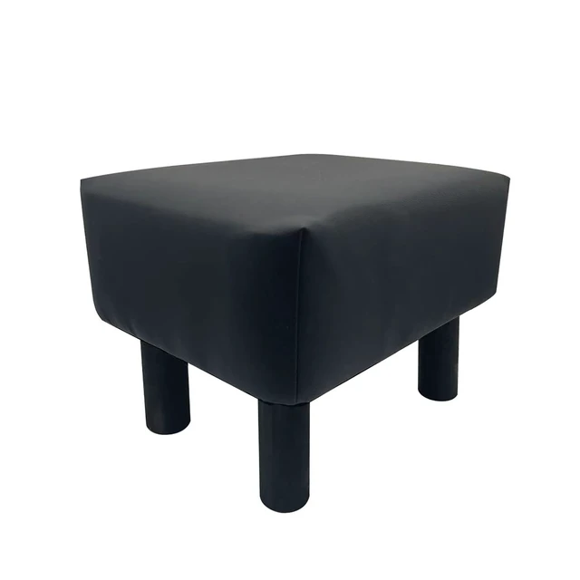 Alt view image 2 of 5 - Black Finish 2 pc Footstool Leatherette Upholstered Angle Wooden Legs Living Furniture, Leather and Solid Wood, Ottomans