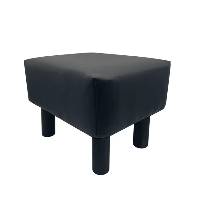 Alt view image 4 of 5 - Black Finish 2 pc Footstool Leatherette Upholstered Angle Wooden Legs Living Furniture, Leather and Solid Wood, Ottomans