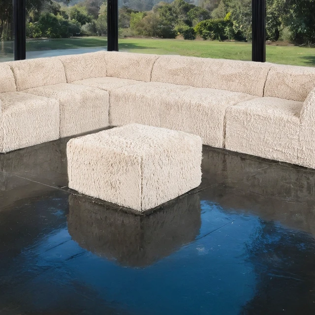 Alt view image 3 of 6 - Ottoman High Density Compressed Foam Faux Fur Sand Color Living 1 pc