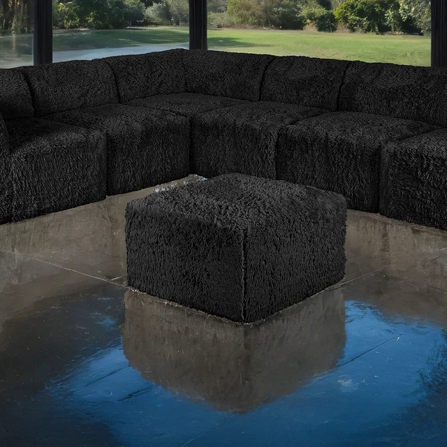 Alt view image 2 of 6 - Ottoman High Density Compressed Foam Faux Fur Color Living 1 pc, Black