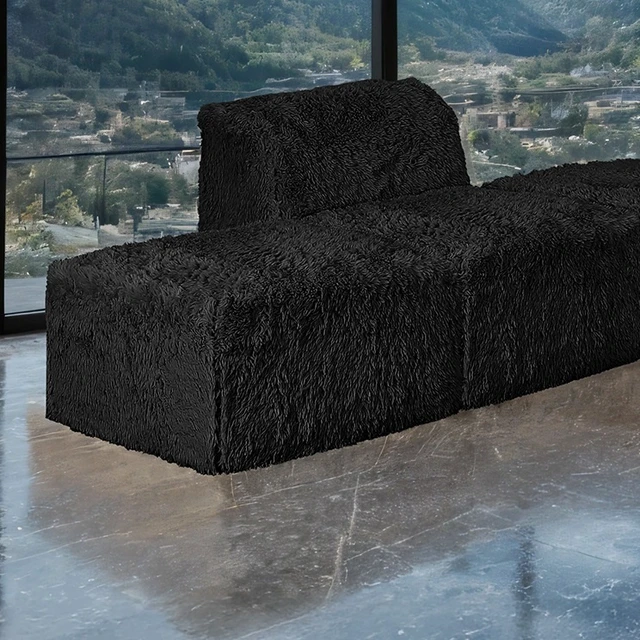 Alt view image 3 of 6 - Ottoman High Density Compressed Foam Faux Fur Color Living 1 pc, Black