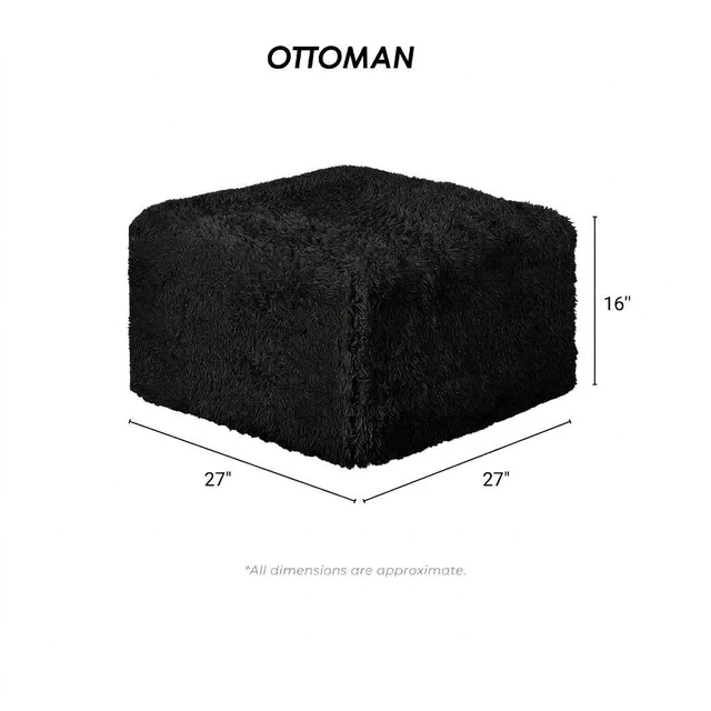 Alt view image 5 of 6 - Ottoman High Density Compressed Foam Faux Fur Color Living 1 pc, Black