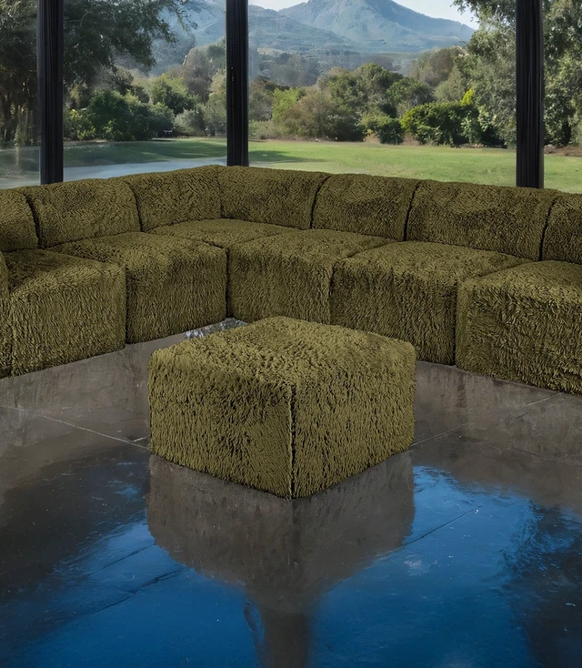 Alt view image 2 of 6 - Olive Color 1 pc Ottoman High Density Compressed Foam Faux Fur Living Modular, Olive Green