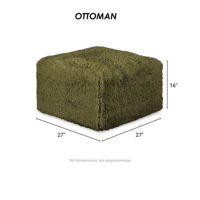 Alt view image 6 of 6 - Olive Color 1 pc Ottoman High Density Compressed Foam Faux Fur Living Modular, Olive Green