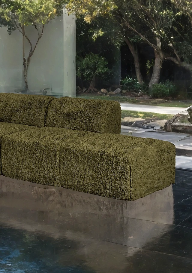 Alt view image 3 of 6 - Olive Color 1 pc Ottoman High Density Compressed Foam Faux Fur Living Modular, Olive Green