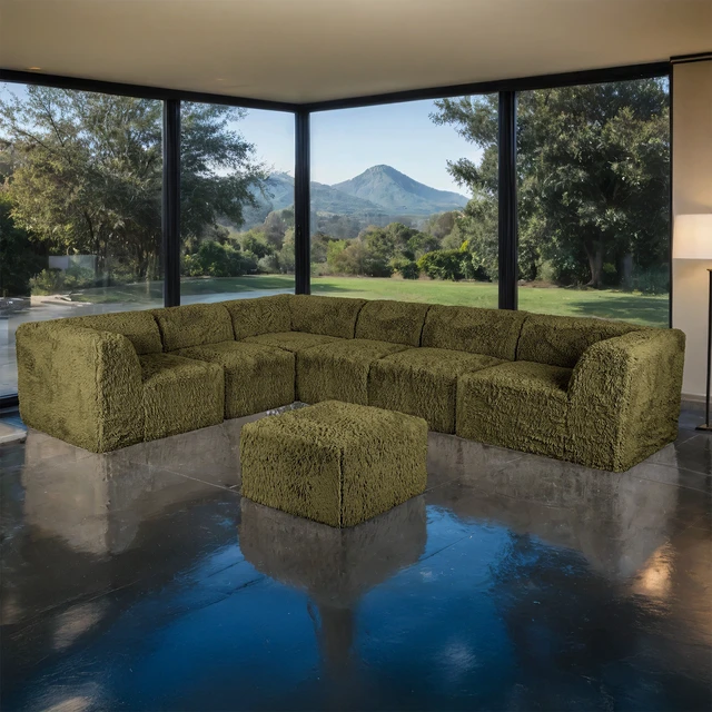 Alt view image 4 of 6 - Olive Color 1 pc Ottoman High Density Compressed Foam Faux Fur Living Modular, Olive Green