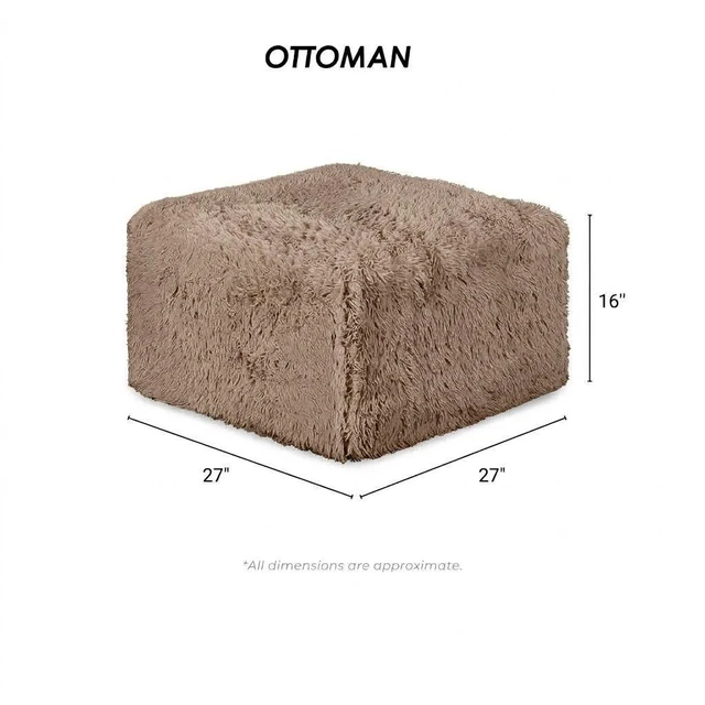 Alt view image 5 of 6 - Color 1 pc Ottoman High Density Compressed Foam Faux Fur Living Modular, Taupe
