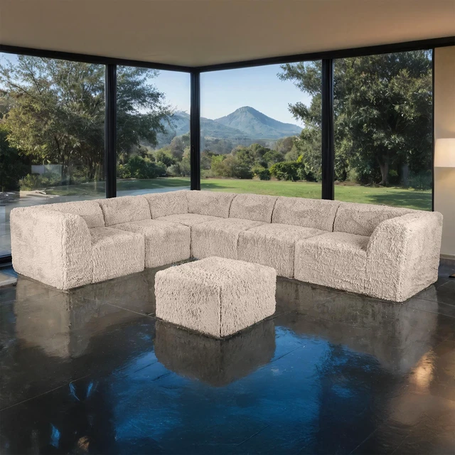 Alt view image 6 of 6 - Color 1 pc Ottoman High Density Compressed Foam Faux Fur Living Modular, Taupe