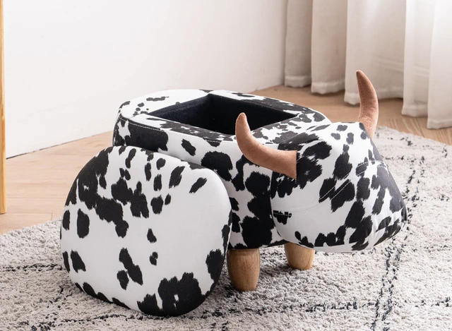 Main image of Connor the Cow Storage Ottoman, White Black, Microfiber
