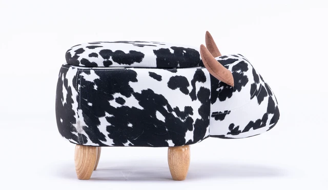Alt view image 2 of 7 - Connor the Cow Storage Ottoman, White Black, Microfiber