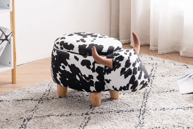 Alt view image 3 of 7 - Connor the Cow Storage Ottoman, White Black, Microfiber
