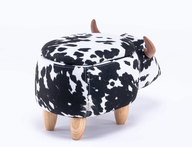 Alt view image 5 of 7 - Connor the Cow Storage Ottoman, White Black, Microfiber