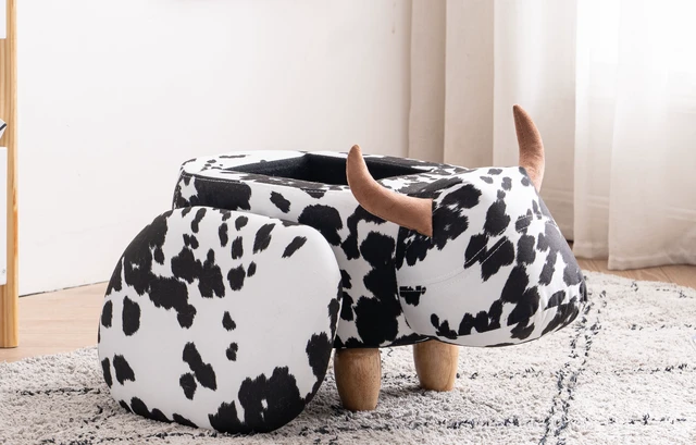 Alt view image 6 of 7 - Connor the Cow Storage Ottoman, White Black, Microfiber