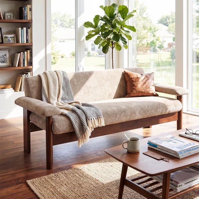 Alt view image 4 of 7 - 69.9 Inch Sofa Chenille Upholstered Couch with Pillow Top Arms and Sewn Pillow Back Rubberwood Legs Single Cushion Sofa