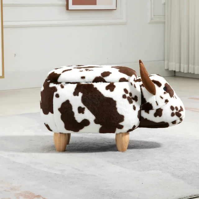 Main image of Bernie the Cow Storage Ottoman, Brown White, Faux Fur