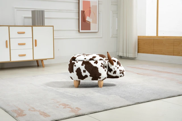 Alt view image 2 of 7 - Bernie the Cow Storage Ottoman, Brown White, Faux Fur