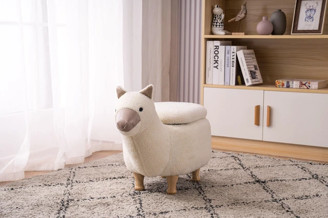 Alt view image 2 of 7 - Leo the Llama Storage Ottoman, White, Faux Fur