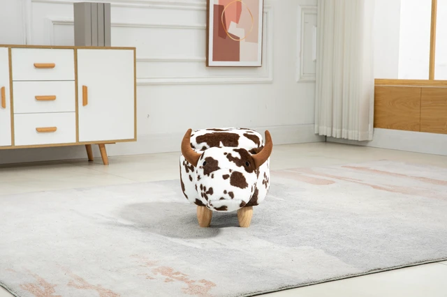 Alt view image 5 of 7 - Bernie the Cow Storage Ottoman, Brown White, Faux Fur