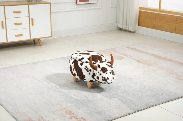 Alt view image 6 of 7 - Bernie the Cow Storage Ottoman, Brown White, Faux Fur