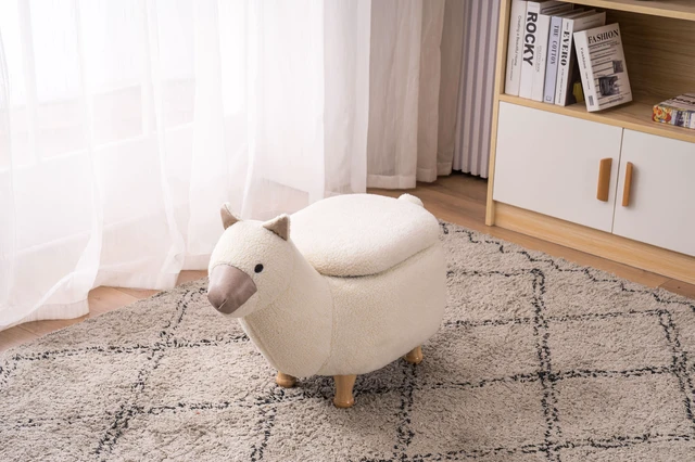 Alt view image 3 of 7 - Leo the Llama Storage Ottoman, White, Faux Fur