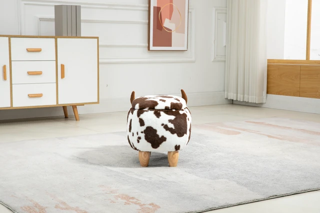Alt view image 4 of 7 - Bernie the Cow Storage Ottoman, Brown White, Faux Fur