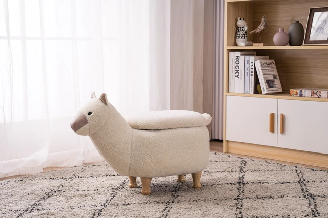 Alt view image 4 of 7 - Leo the Llama Storage Ottoman, White, Faux Fur