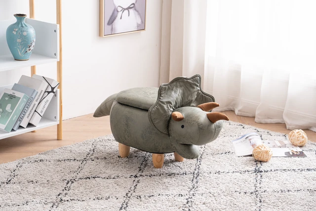 Alt view image 2 of 7 - Dean the Dinosaur Storage Ottoman, Light Sage Green, PU