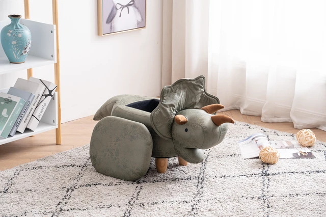 Main image of Dean the Dinosaur Storage Ottoman, Light Sage Green, PU