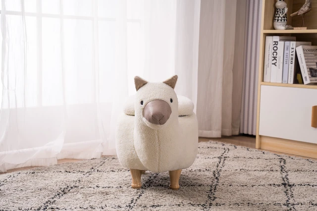 Alt view image 6 of 7 - Leo the Llama Storage Ottoman, White, Faux Fur