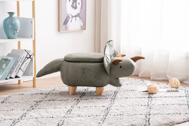 Alt view image 4 of 7 - Dean the Dinosaur Storage Ottoman, Light Sage Green, PU