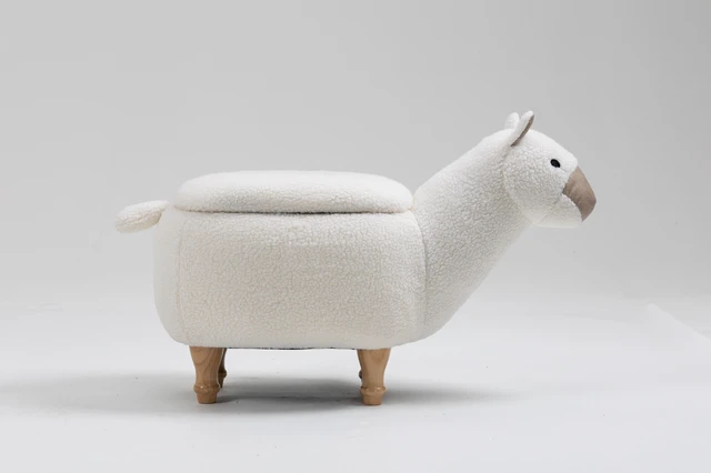Alt view image 7 of 7 - Leo the Llama Storage Ottoman, White, Faux Fur