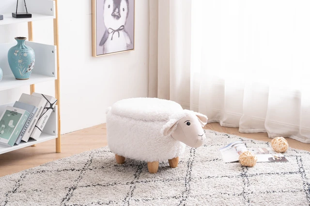 Alt view image 3 of 7 - Shiloh the Sheep Storage Ottoman, White, Faux Fur