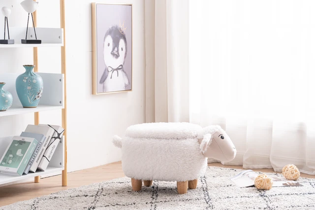 Alt view image 2 of 7 - Shiloh the Sheep Storage Ottoman, White, Faux Fur