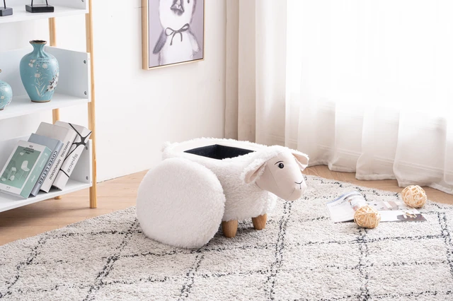 Main image of Shiloh the Sheep Storage Ottoman, White, Faux Fur