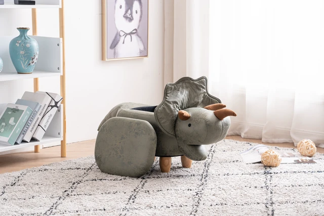 Alt view image 7 of 7 - Dean the Dinosaur Storage Ottoman, Light Sage Green, PU