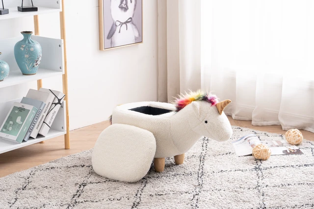 Alt view image 3 of 7 - Uma the Unicorn Storage Ottoman, White, Faux Fur