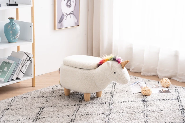 Alt view image 4 of 7 - Uma the Unicorn Storage Ottoman, White, Faux Fur