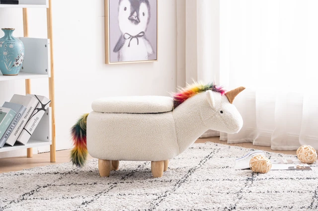 Main image of Uma the Unicorn Storage Ottoman, White, Faux Fur