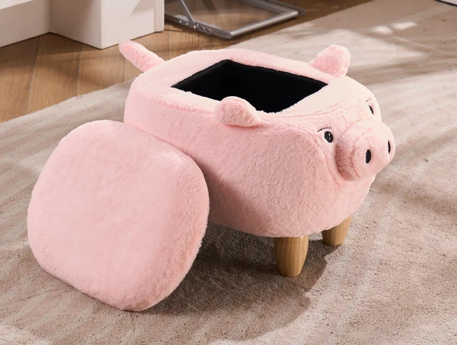 Alt view image 6 of 7 - Patty the Pig Storage Ottoman, Pink, Faux Fur