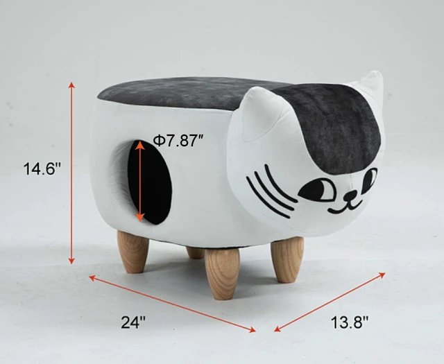 Alt view image 5 of 7 - Caroline the Cat Ottoman, White Gray, Microfiber