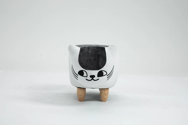 Alt view image 6 of 7 - Caroline the Cat Ottoman, White Gray, Microfiber