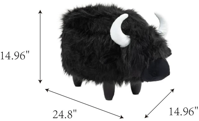 Alt view image 5 of 6 - Harry the Buffalo Cow Storage Ottoman, Black, Faux Fur